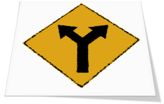 Road sign with a forked arrow